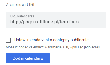 Wprowadzanie adresu URL kalendarza